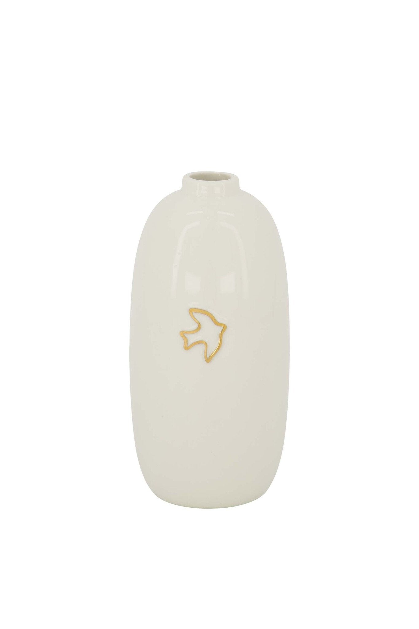 Zusss | Keramikvase in Vogelform, weiß/gold