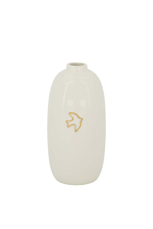 Zusss | Keramikvase in Vogelform, weiß/gold
