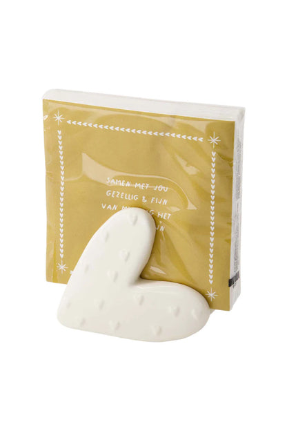 Zusss | Serviettenhalter aus Keramik, Herzform, weiß