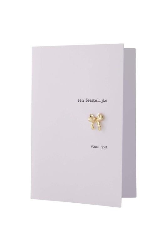 Zusss | Wenskaart strikje broche wit/goud