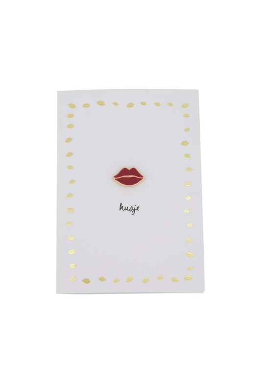 Zusss | Wenskaart kusje rood broche wit