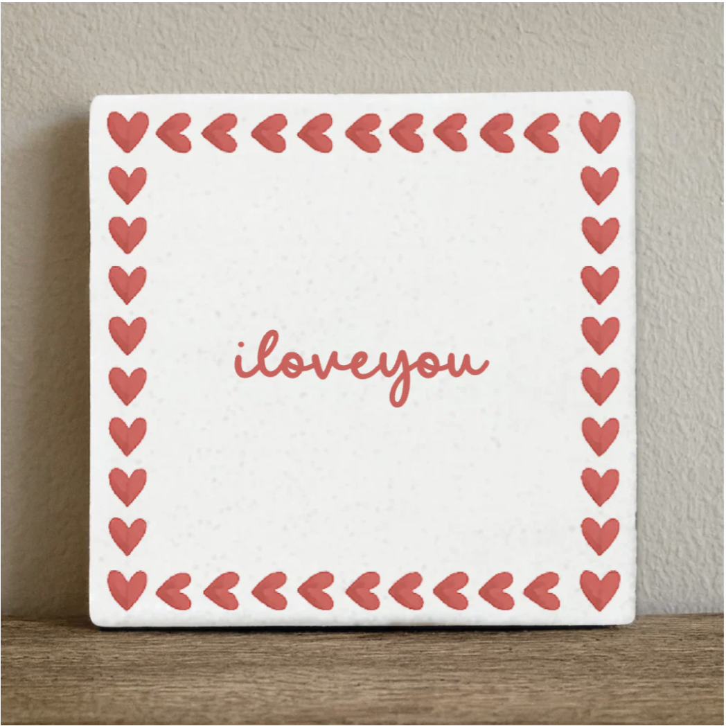 Tegeltje hartjesframe rood iloveyou