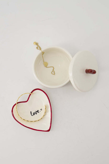 Zusss | Keramik-Vorratsgefäß in Herzform, weiß/rot