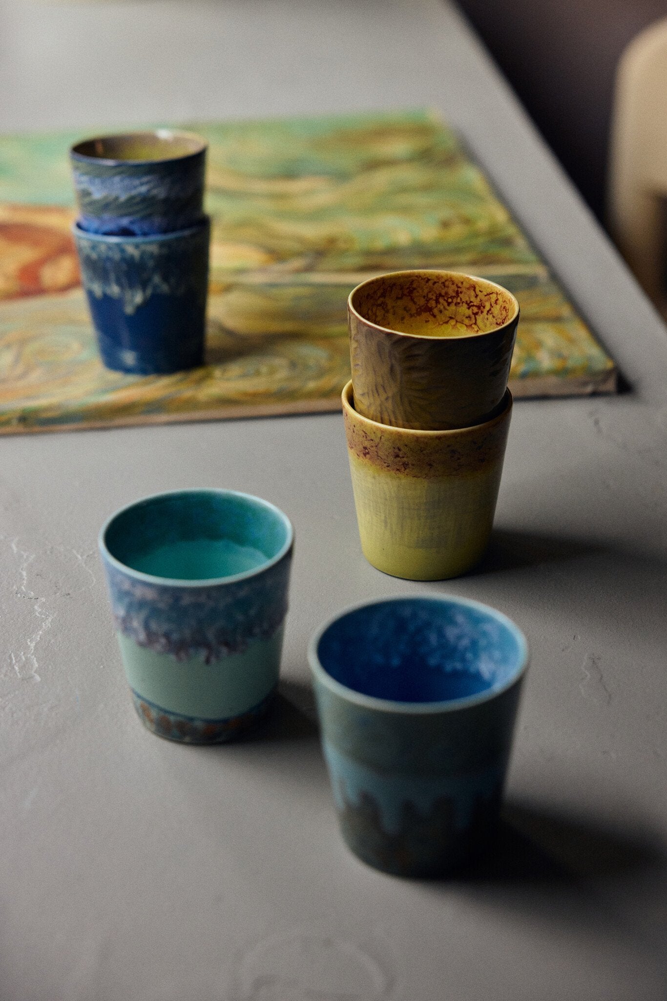 HK Living | 70's servies Inspired by Van Gogh koffiekopje sunflowers set van 2