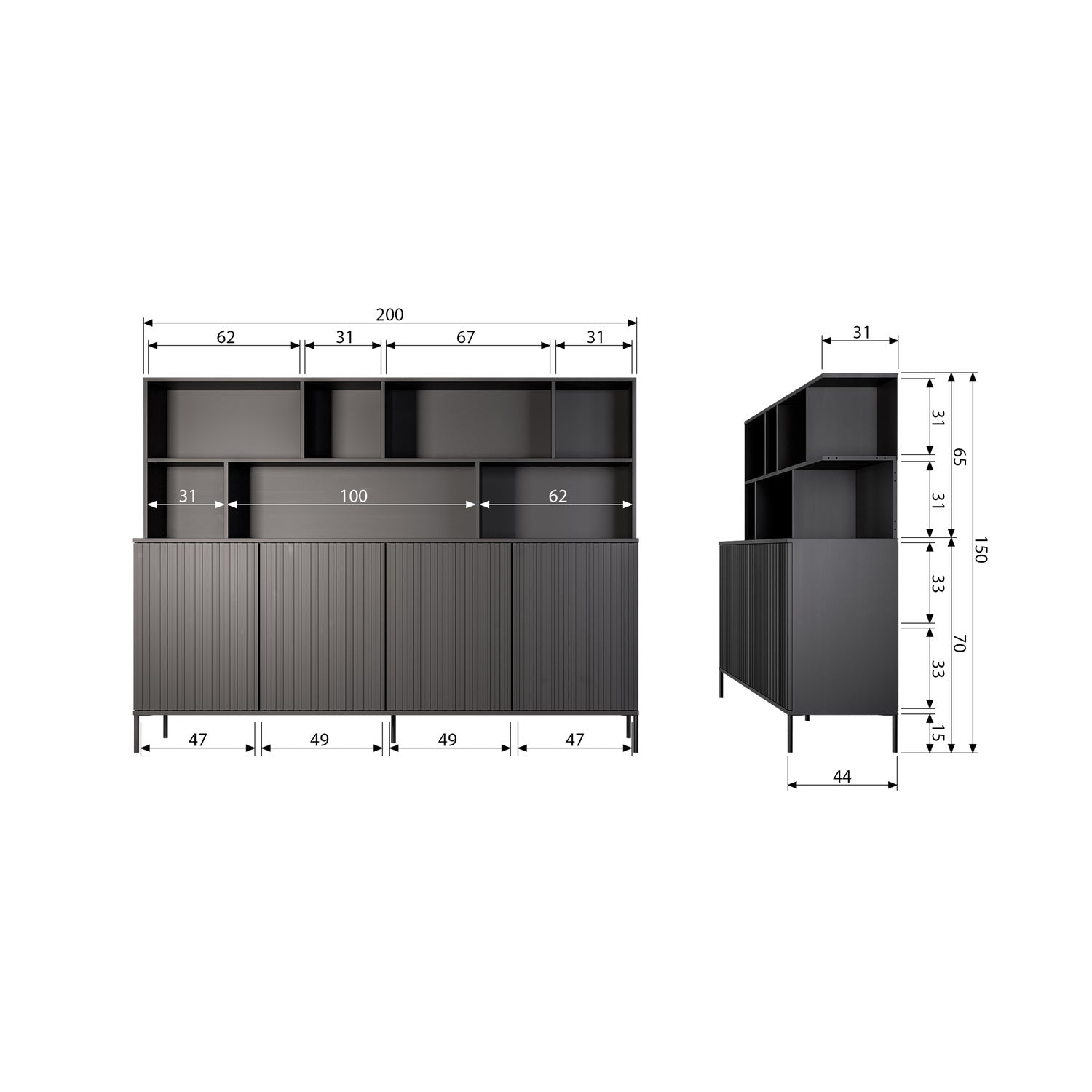 Woood New Gravure Wandkast grenen zwart