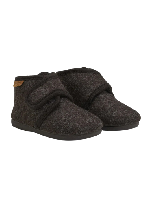 Enfant | Sloffen wol Velcro chocolade melange