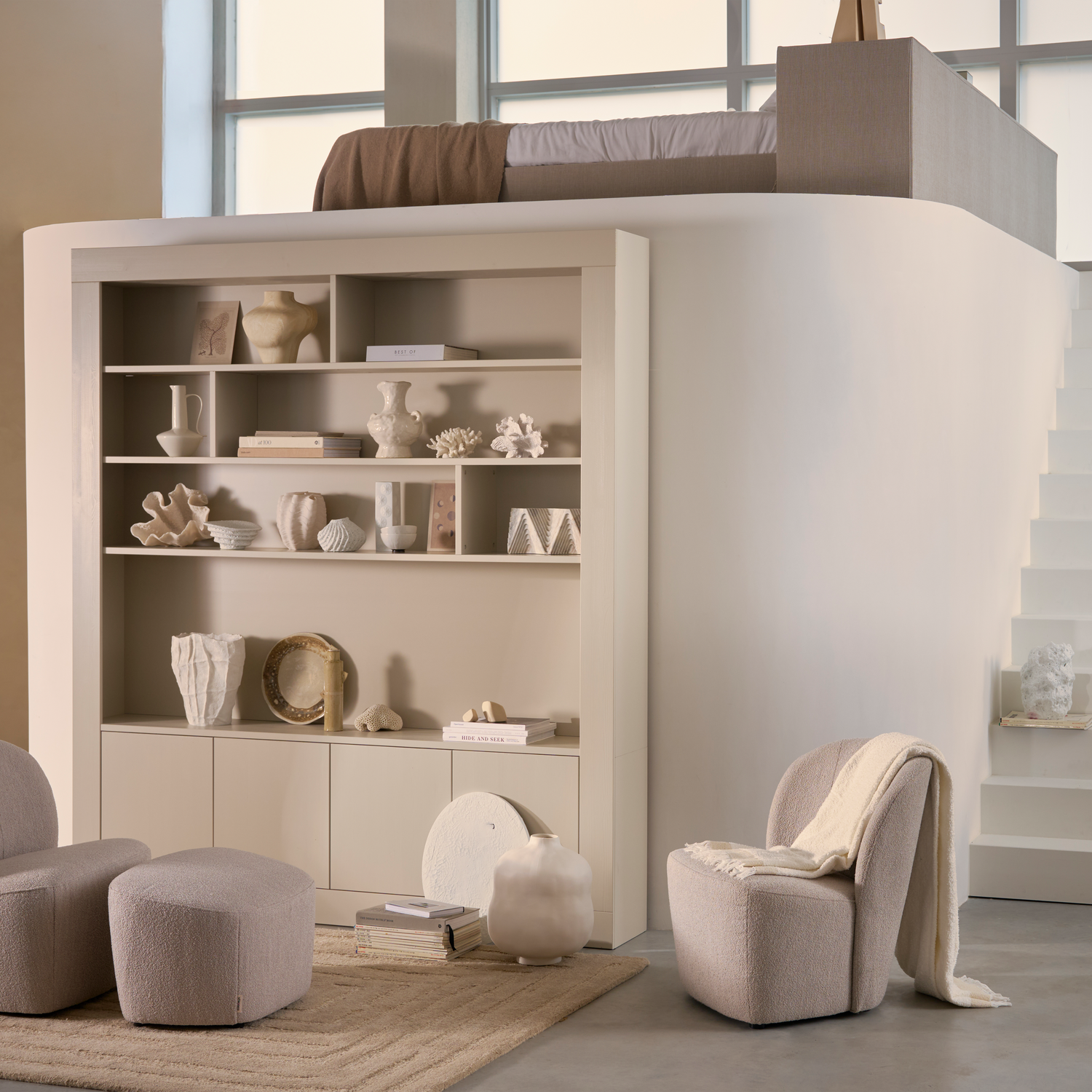 vtwonen Lofty Hocker boucle grijs