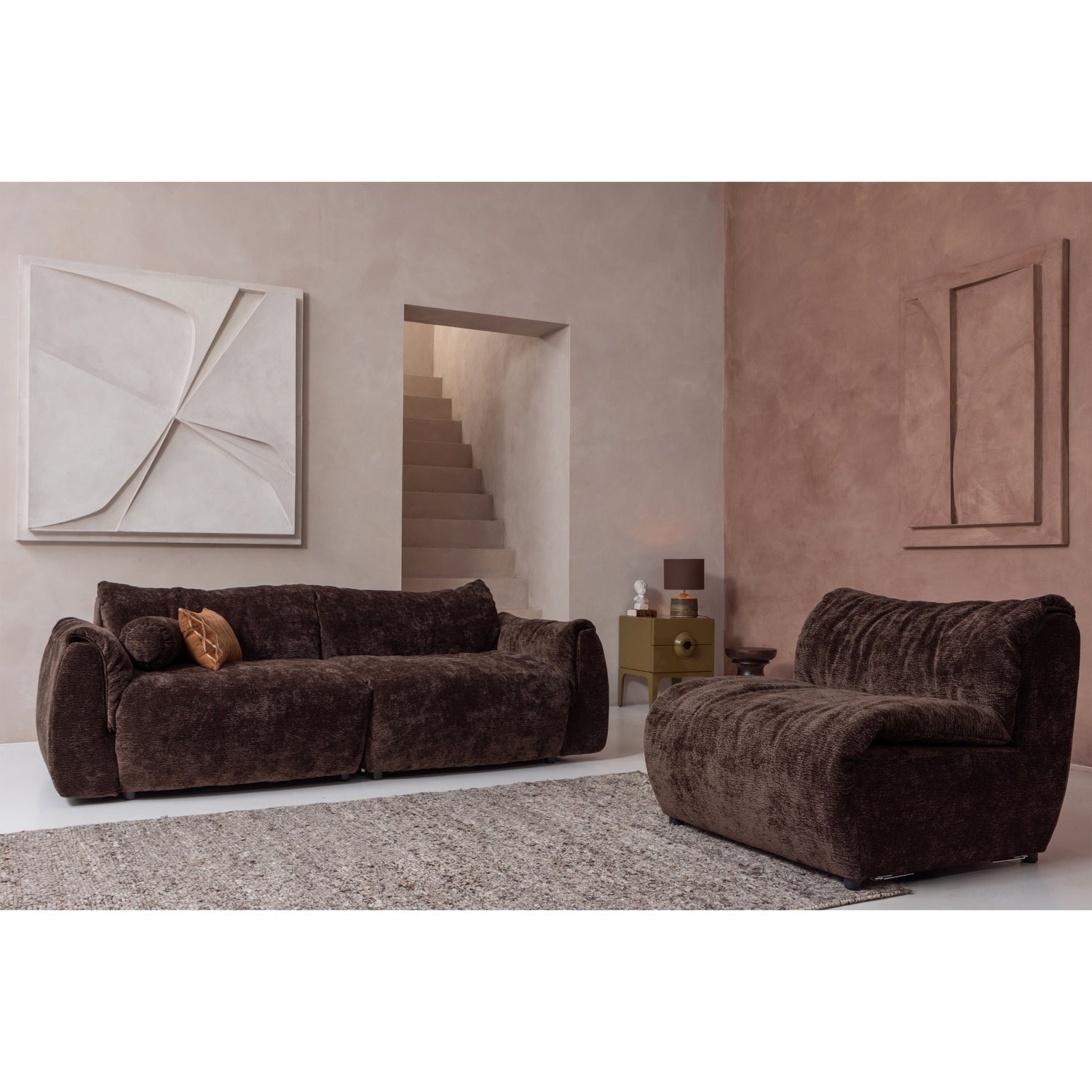 Woood Baggy 2-Zits bank 3D Chenille Donkerbruin