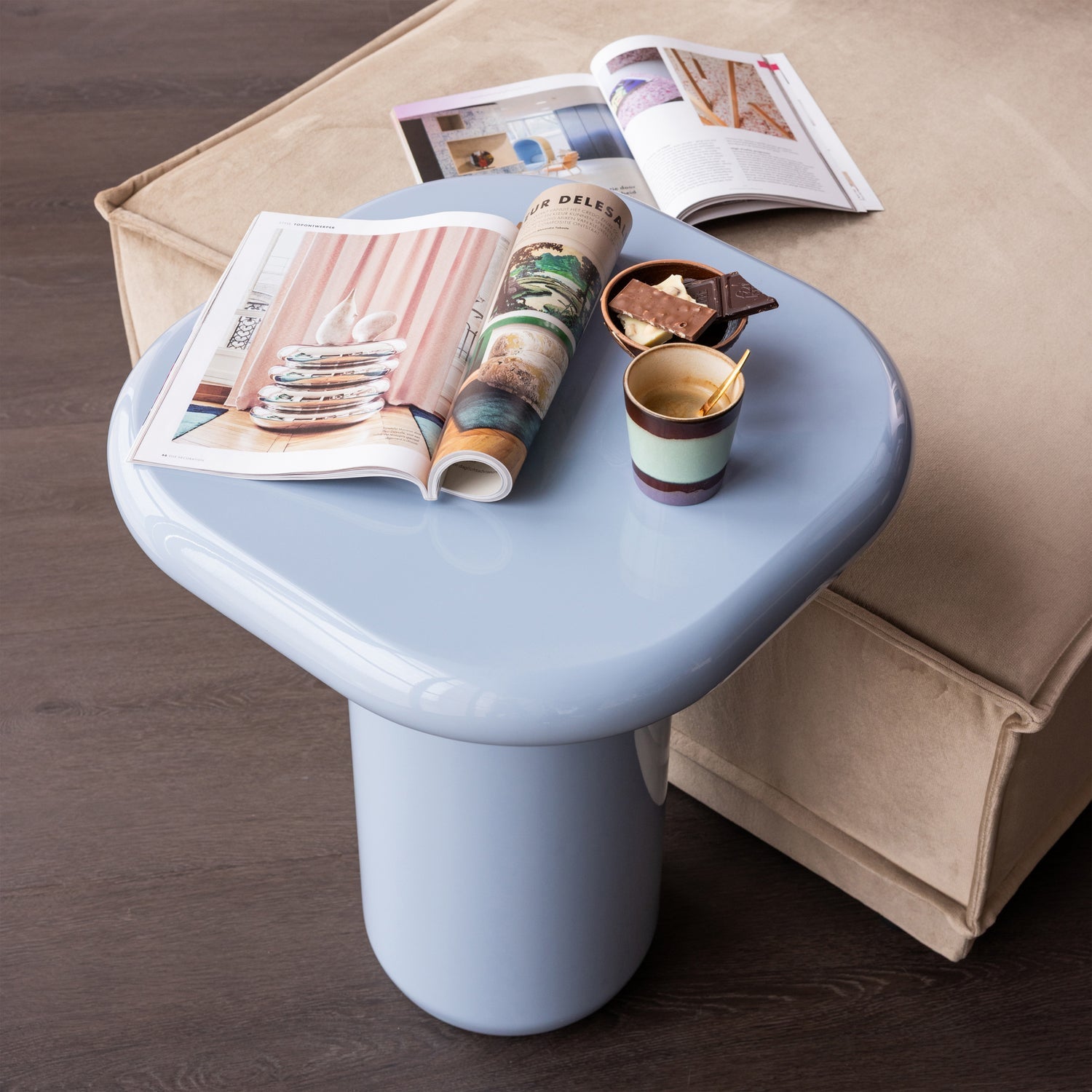 Woood Zava Bijzettafel Hout Hoogglans Lichtblauw