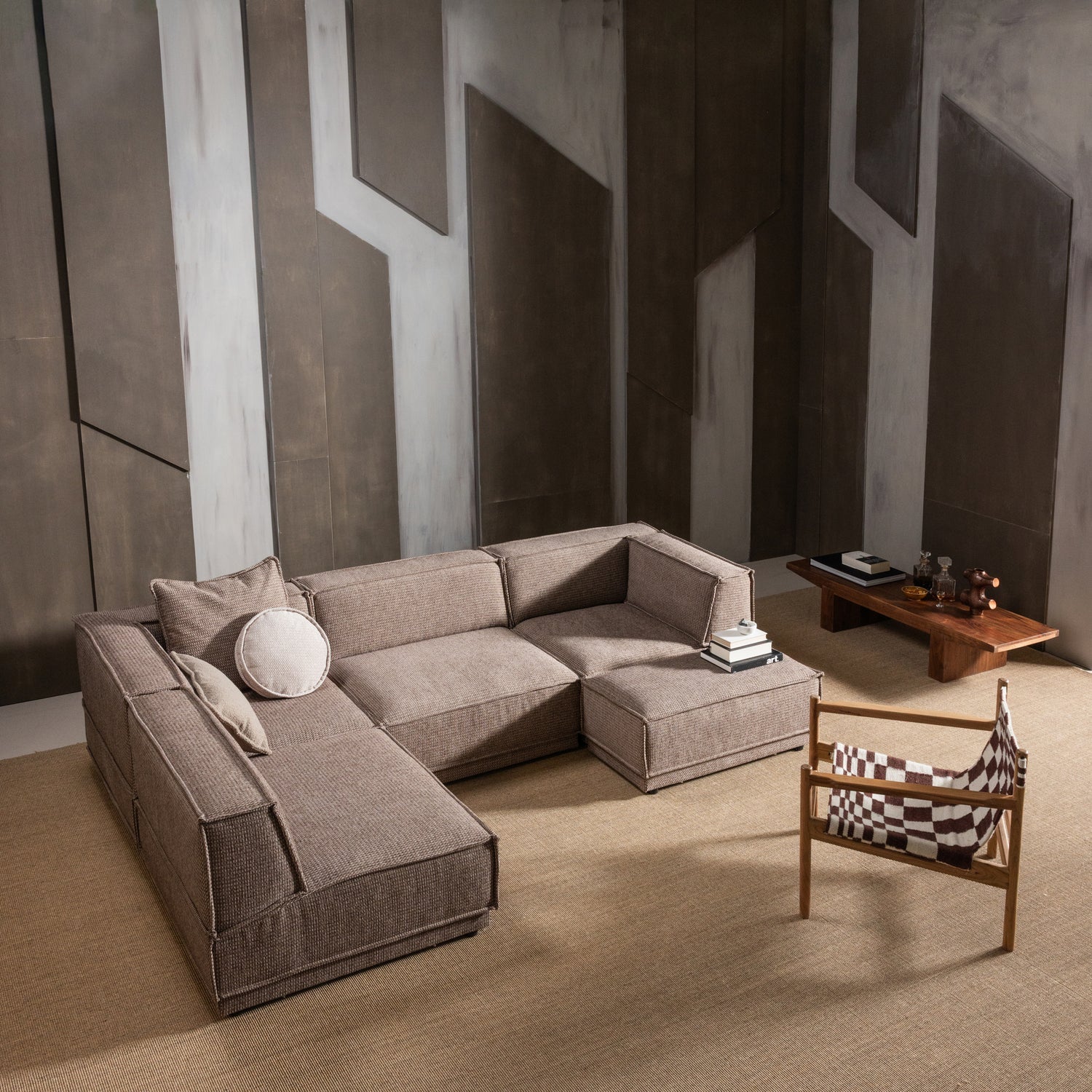 Woood Zano Fauteuil hout bruin met kelim zitting naturel
