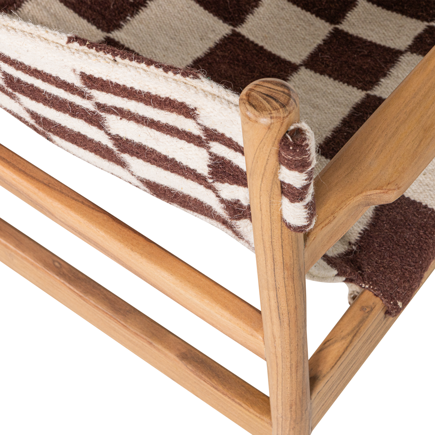 Woood Zano Fauteuil hout bruin met kelim zitting naturel