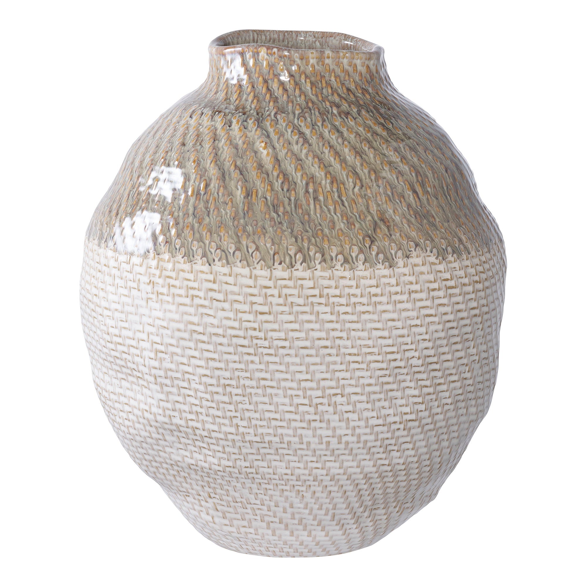 House Nordic Vaas keramiek wit groen 30,5cm