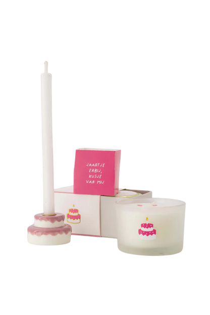 Zusss | Duftkerzendose in Schiebebox, Glückwunschkuchen weiß/rosa
