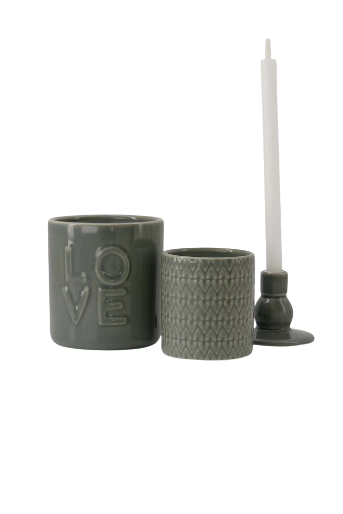 Zusss | Duftkerze aus Keramik mit Herzen, dunkelgrün