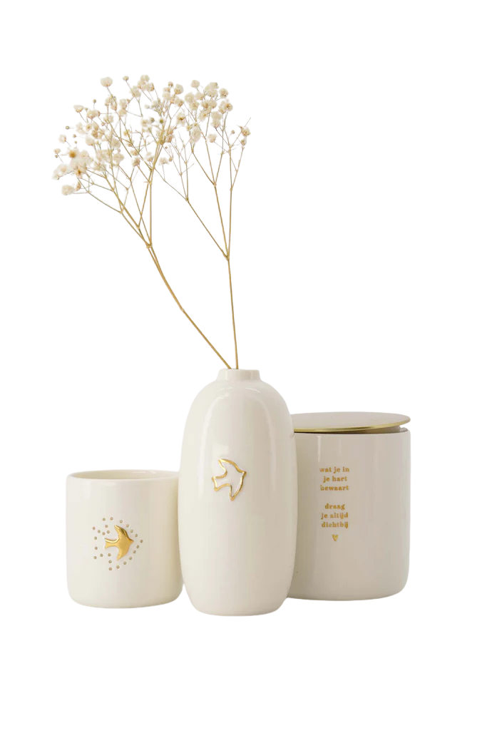 Zusss | Teelichthalter in Vogelform aus Keramik, weiß/gold