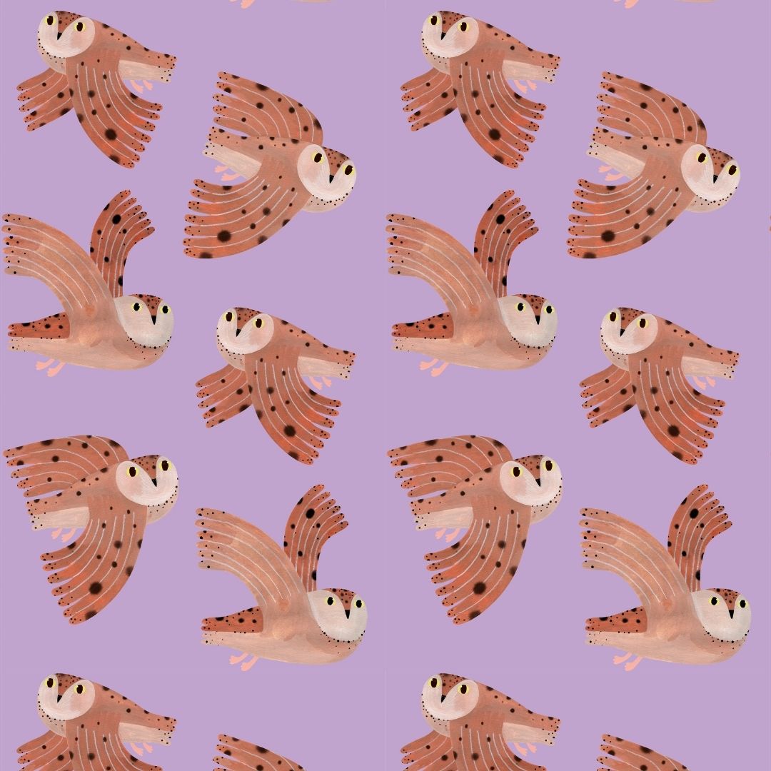 Meet me at the Wall Behang Owl lilac  | Aniek Bartels