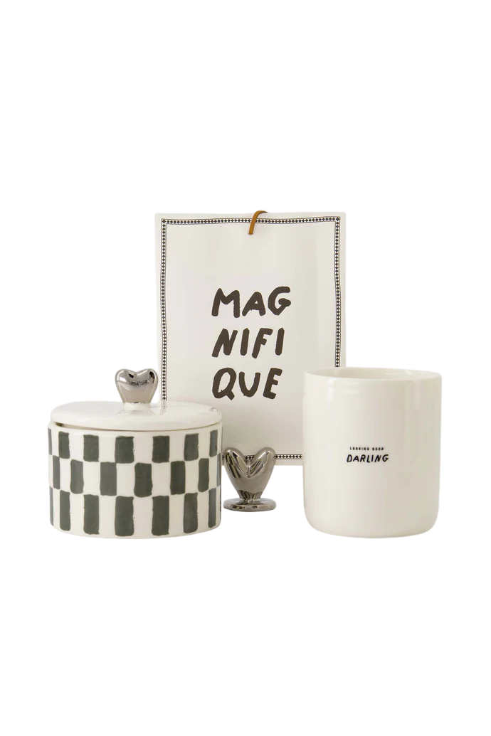 Zusss | Geurkaars keramiek met deksel zilver hartje grijsblauw