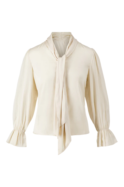 Zusss | Satijnen top met strik beige