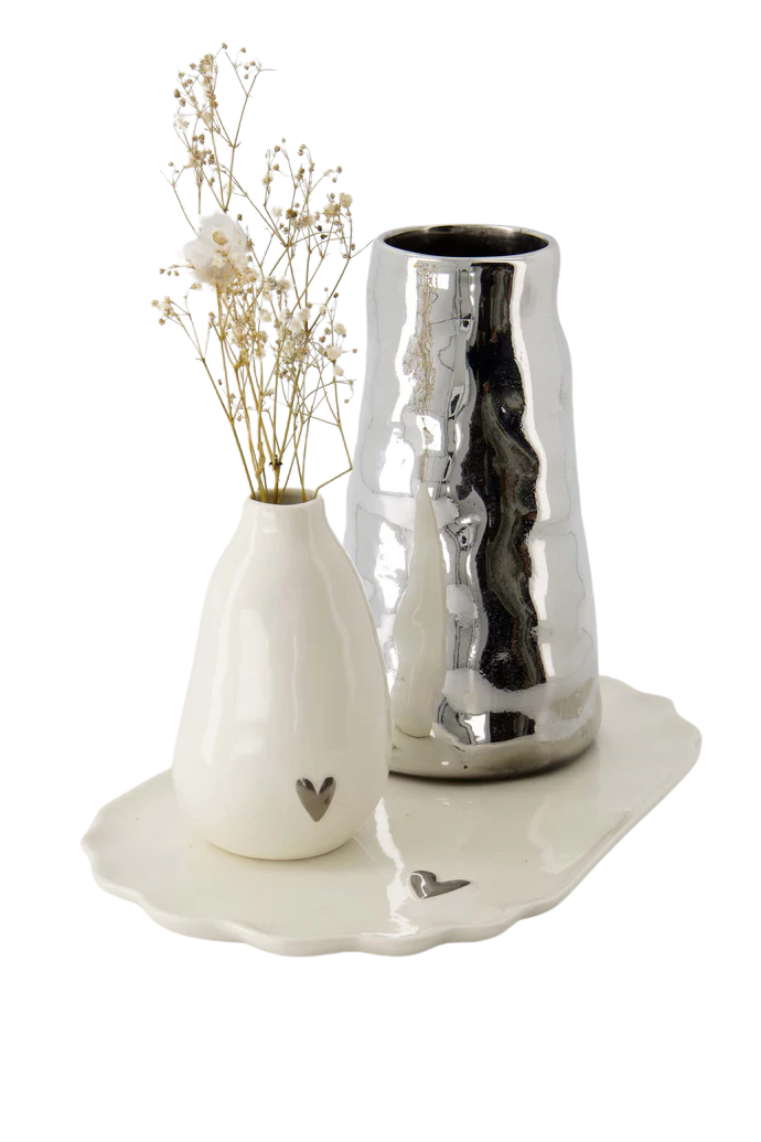 Zusss | Keramikherzvase weiß/silber
