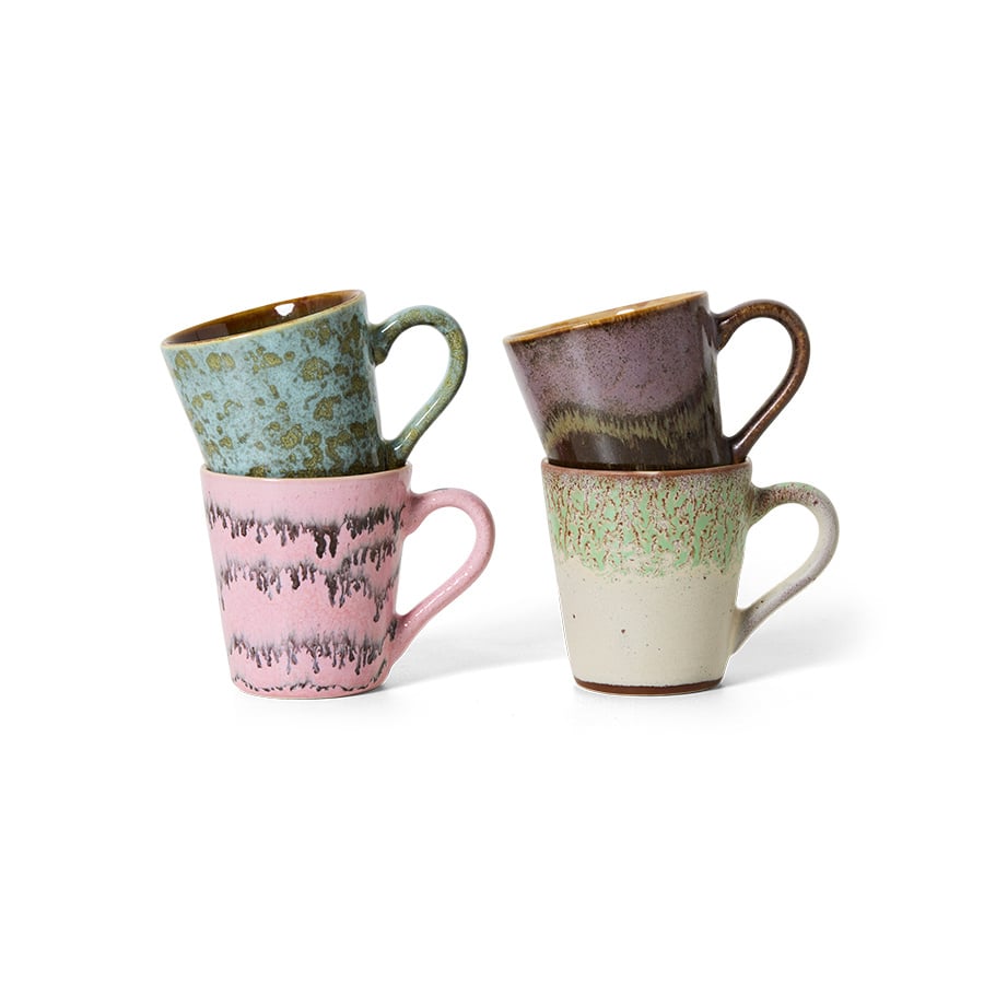 HK Living | 70's servies espressomokjes Brutalism set van 4