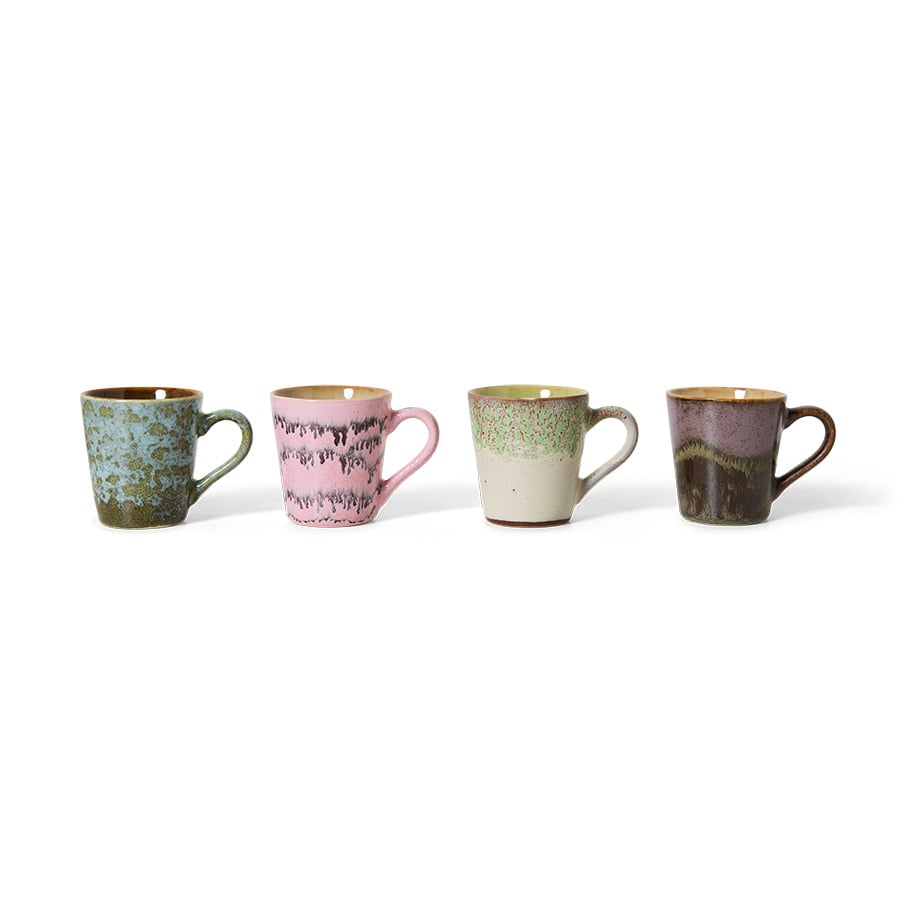 HK Living | 70's servies espressomokjes Brutalism set van 4