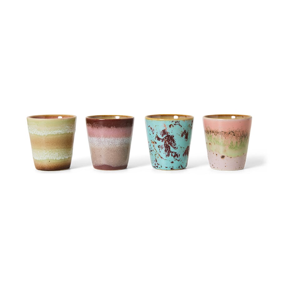 HK Living | 70's servies ristrettomokjes Futurism set van 4