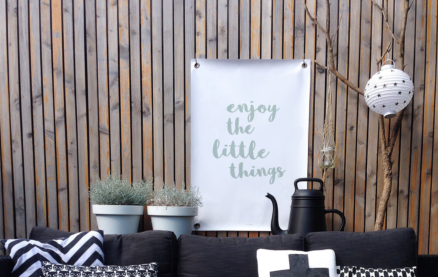 VM | Tuinposter wit groen enjoy the little things