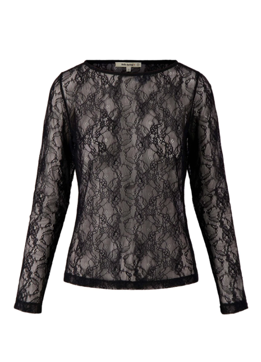 Zusss | Schwarzes Spitzentop mit U-Boot-Ausschnitt