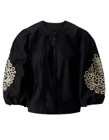 Zusss | Blouse borduur mouwen zwart