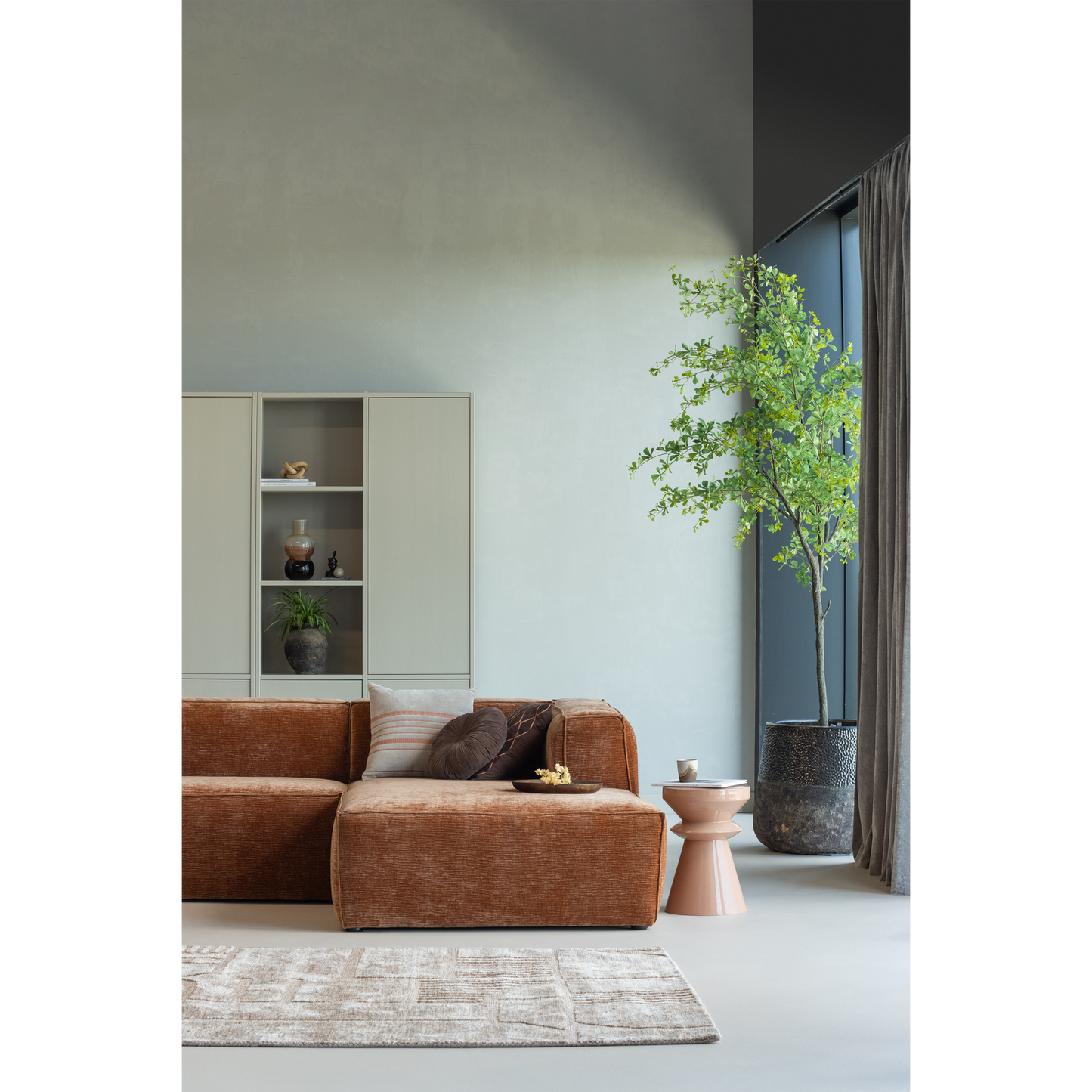 Woood | Kussens Aziz set van 3 velvet bruin/naturel