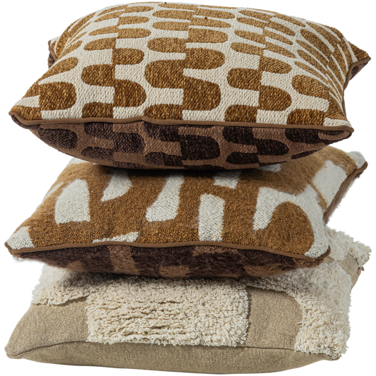 Woood | Kussenset Fayden chenille bruin naturel - set van 3