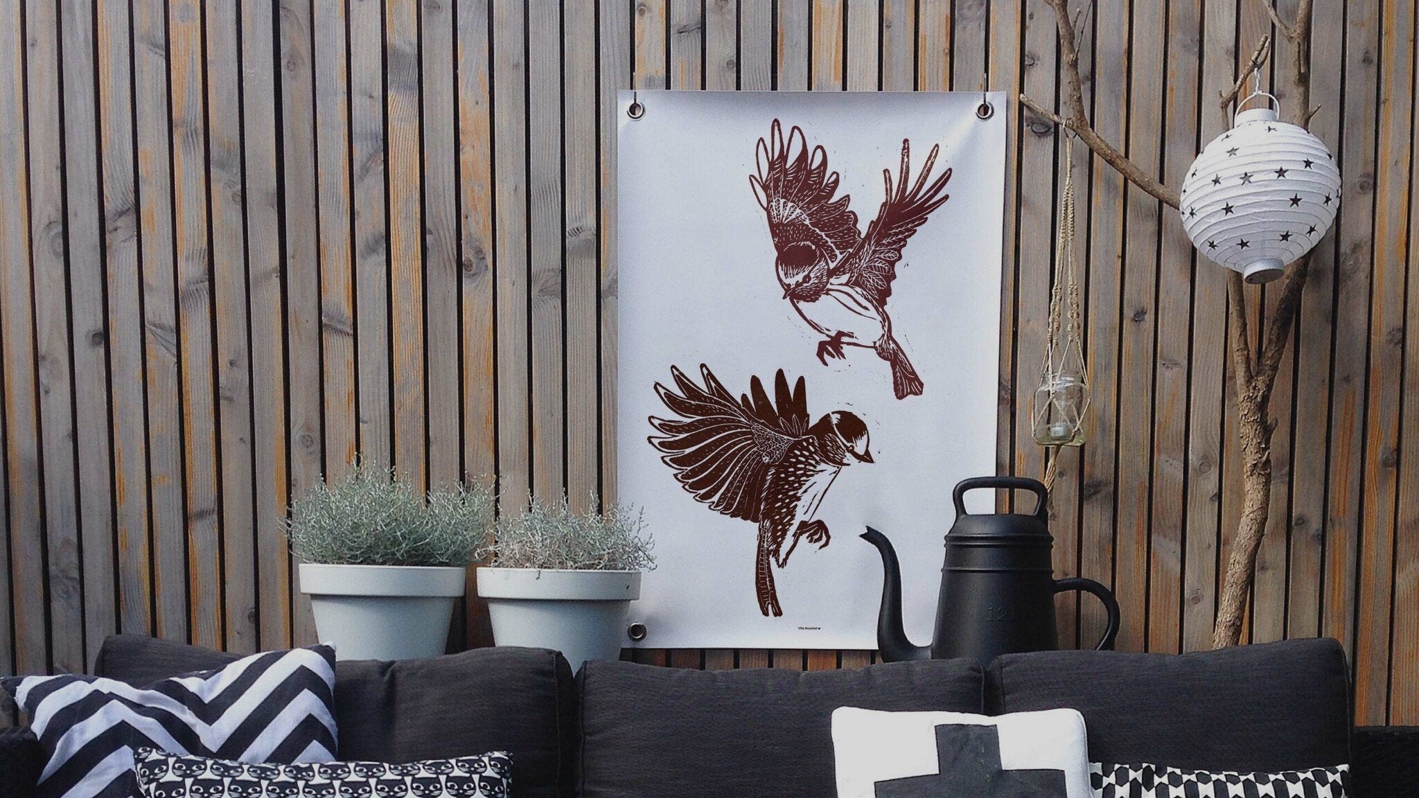 VM | Tuinposter Vogels wit bruin